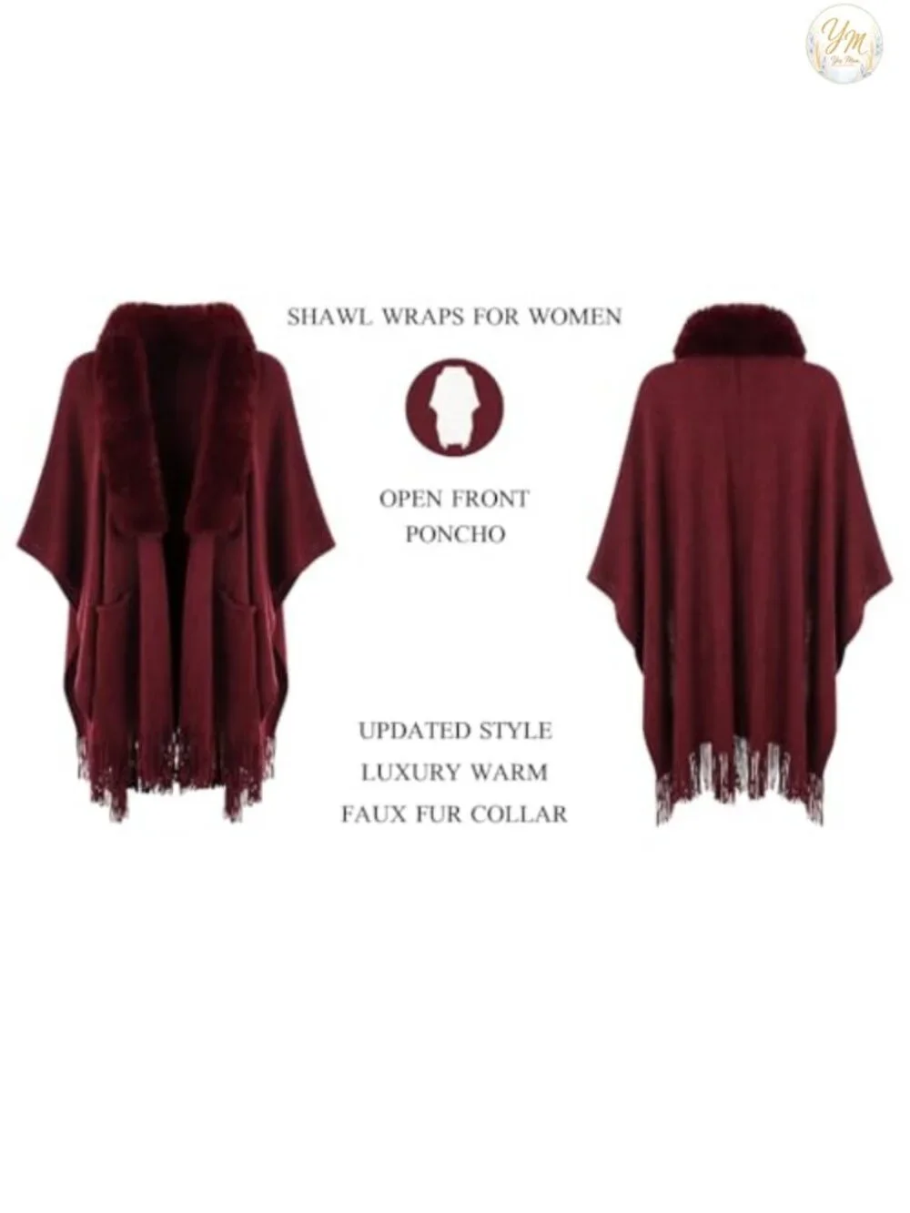 Women's Poncho Cape Shawl Wrap with Pockets Open Front Fringe Knit